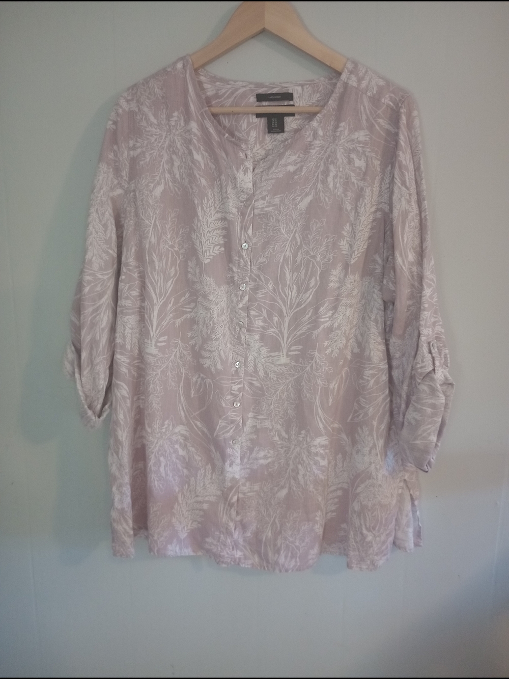 Tahari 100% Linen Botanical Print Button Up Top Size 1X